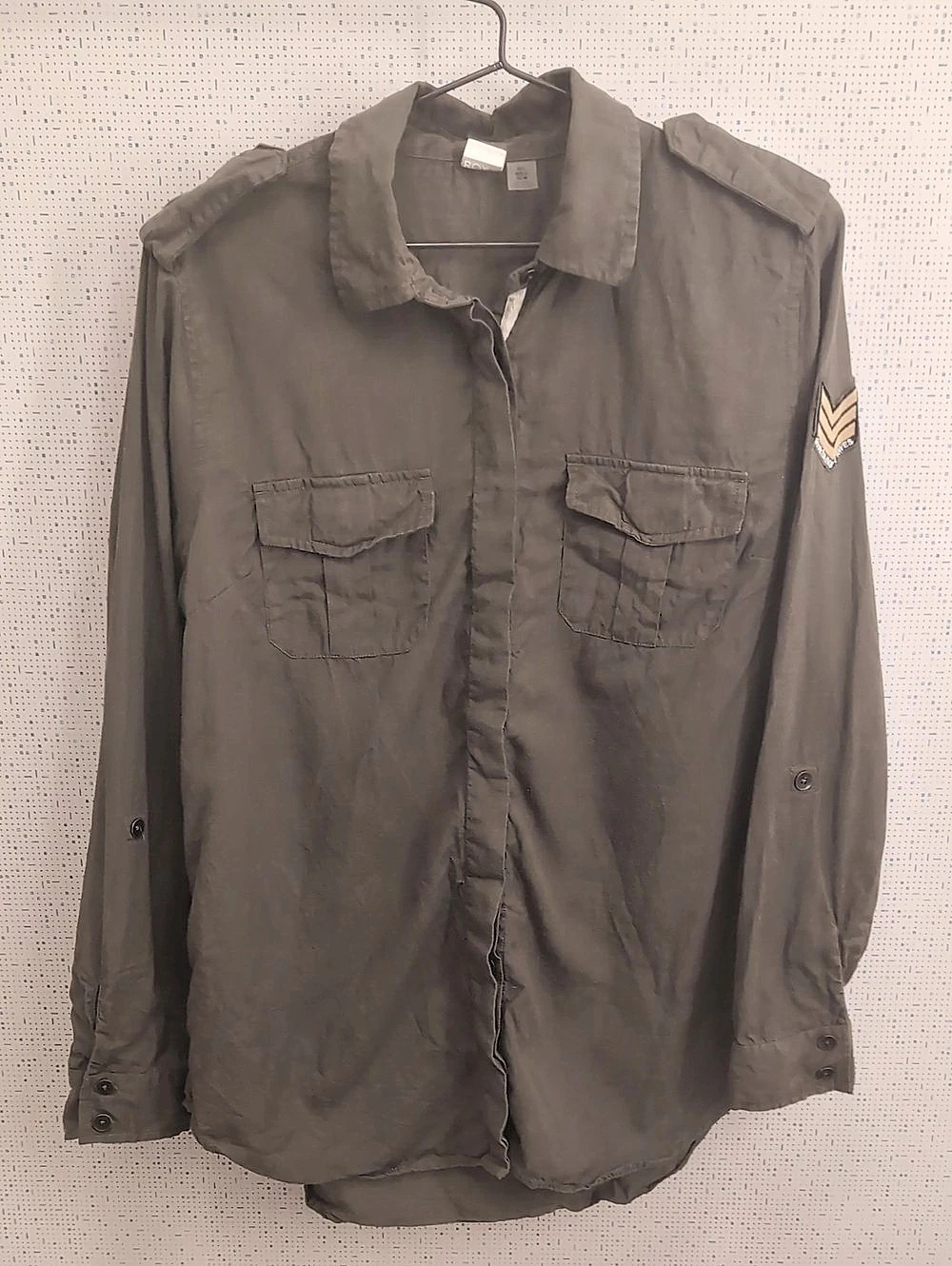 Roxy Military Influence Shirt Button Down Army Green Large